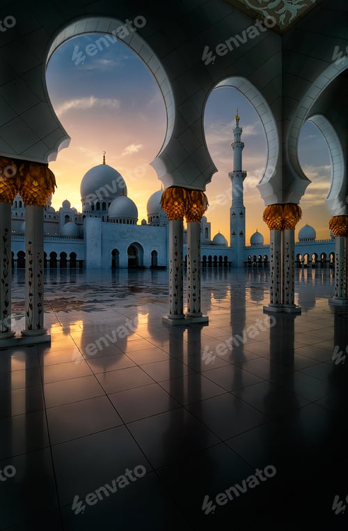 Preview: Sunset view at Mosque, Abu Dhabi, United Arab Emirates