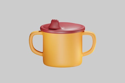 Preview: Yellow mug with red lid and three handles