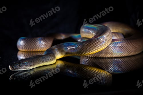 Preview: Single Rainbow Serpent Water Python - Liasis fuscus - isolated on black mirror