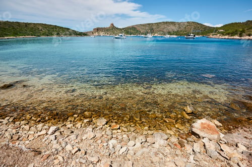 Preview: Turquoise waters in Cabrera island shoreline landscape. Balearic islands. Spain