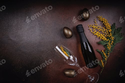 Preview: Easter champagne composition with festive decorations