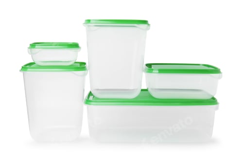 Preview: Empty plastic containers on white background. Food storage