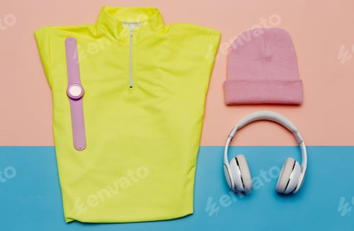 Preview: minimal Sports Set T-shirt Cap Sneakers Headphones Bright outfit