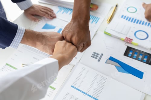 Preview: A group of startup businessmen joining hands, business meetings, startup company sales team meetings