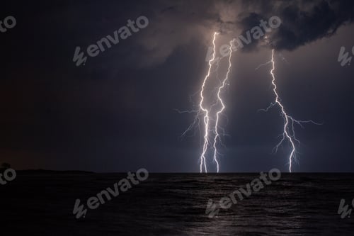 Preview: Beautiful scenery of lightning over the stormy sea at night