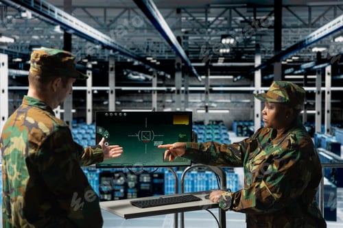 Preview: Army soldiers in data center using digital crosshairs to lock onto enemy targets