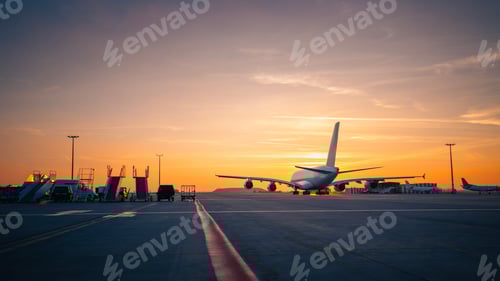 Preview: Large airplane taking off from airport runway