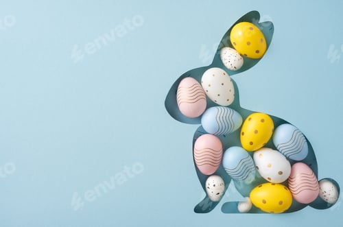 Preview: Easter-themed arrangement featuring colorful decorated eggs skillfully styled in a bunny silhouette