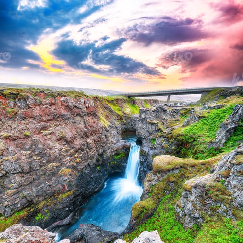 Preview: Astonishing view of Kolugljufur canyon and Kolufossar falls.