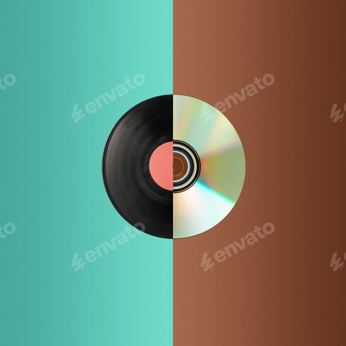 Preview: Close Up Of A Cd And Partial Vinyl Record