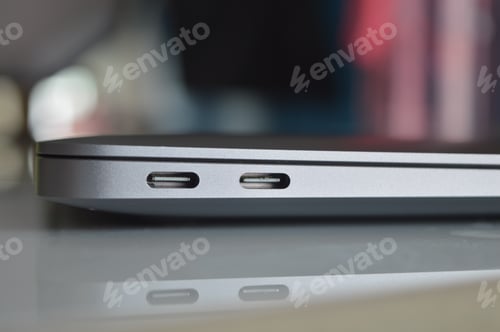Preview: Modern laptop with type C charging port