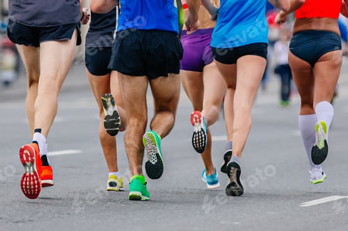 Preview: legs mixed group runners athletes running marathon in road