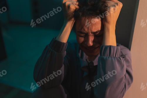 Preview: Desperate woman crying in the dark
