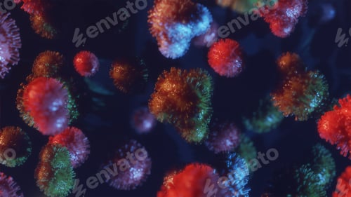 Preview: Abstract Microscopic Viruses or Germs on a Dark Background