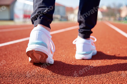 Preview: Runner feet running at sport stadium track