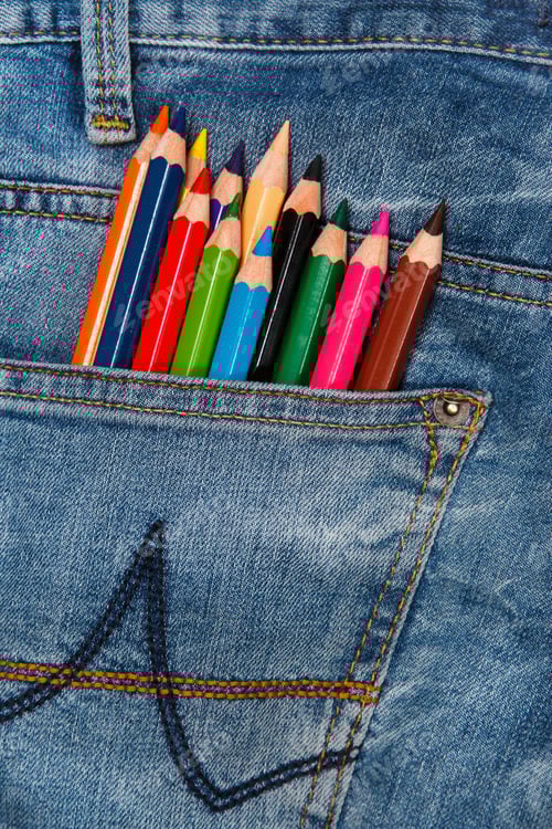 Preview: Colorful Pencils in Denim Pocket Close-Up