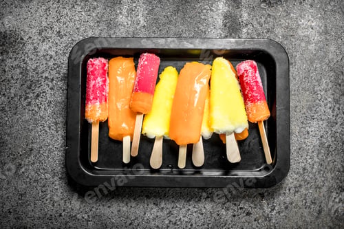 Preview: Multicolored fruit ice made from fruits.