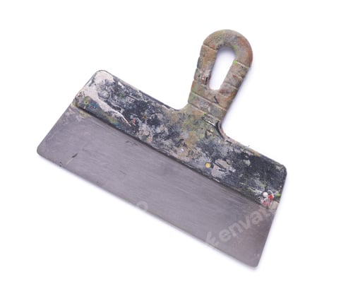 Preview: Old used putty knife tool isolated on white background. Construction tool