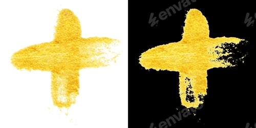 Preview: hand drawn gold colors paint smear stain plus sign