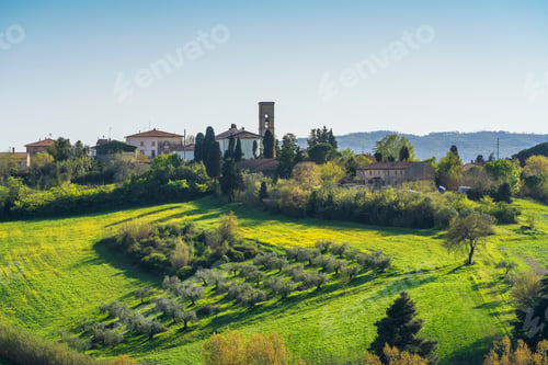 Preview: Orciano Pisano old village and the surrounding countryside. Tuscany, Italy