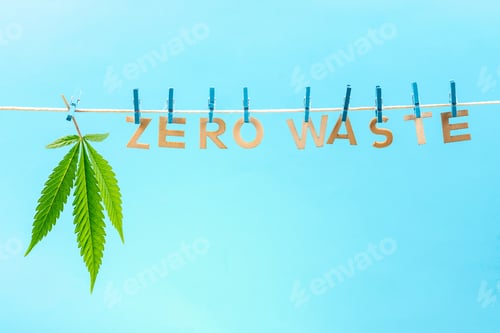 Preview: Zero waste concept, letters suspended on hemp rope and cannabis leaf