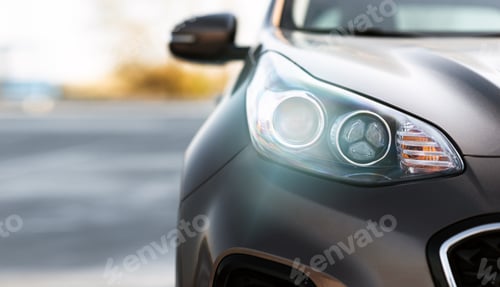 Preview: Macro view of modern blue car xenon lamp headlight
