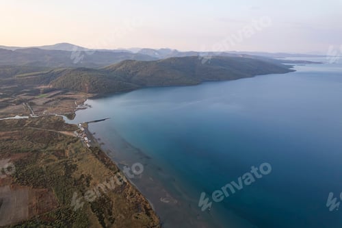 Preview: Akyaka is situated at the Gulf of Gokova. Beautiful beach and coast view. Aerial view of Akyaka.