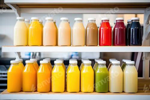 Preview: A Colorful Collection of Juices on a Vibrant Shelf