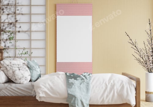 Preview: 3D illustration mockup frame in japanese style bedroom
