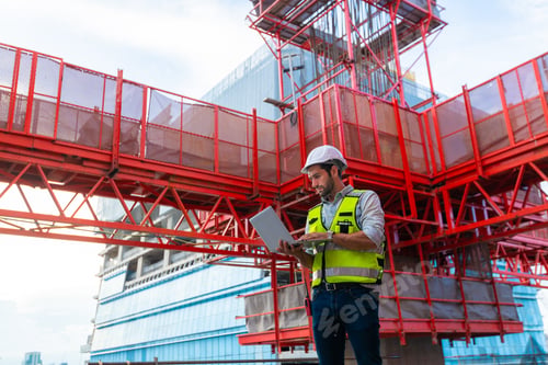 Preview: Portrait of an engineer designing a concrete floor and column structure for a shopping center.