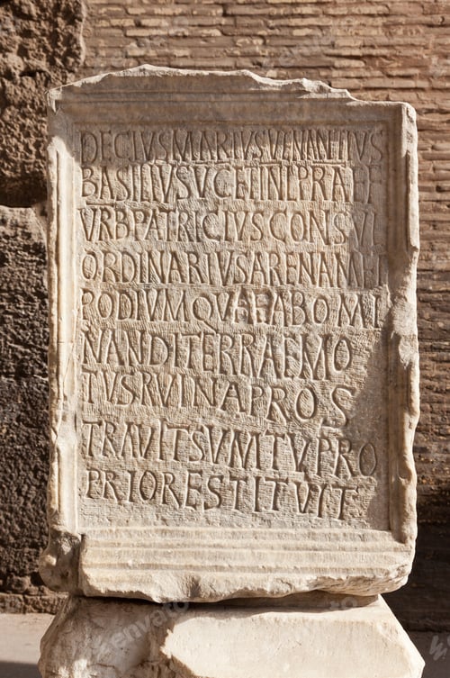 Preview: Ancient roman epigraph. Inscription located in Colosseum Arena, Roma, Italy.