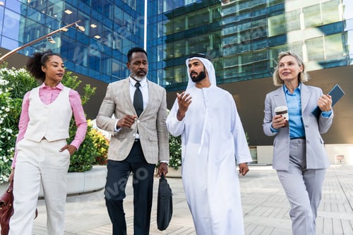Preview: Group of multiethnic business people meeting an emirati businessman