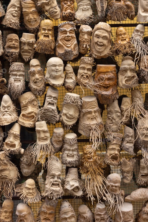 Preview: wooden asian gods display on the market