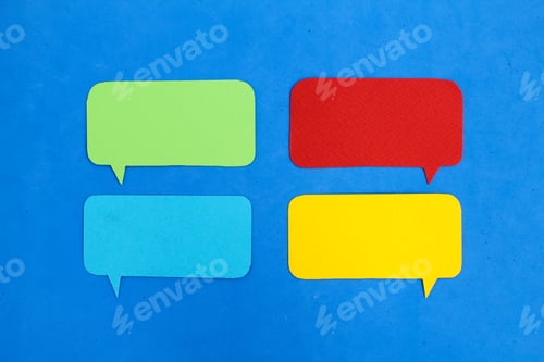 Preview: four conversation bubbles with a blue background or isolated background.