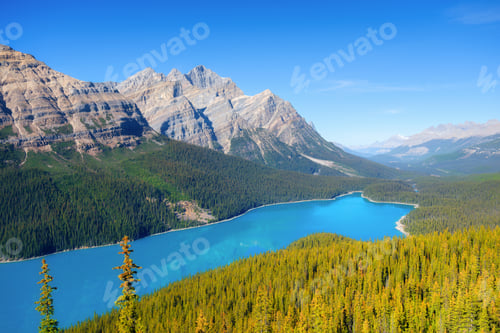 Preview: Lake Peyto, Banff National Park, Alberta, Canada. Mountains and forest. Natural landscape.