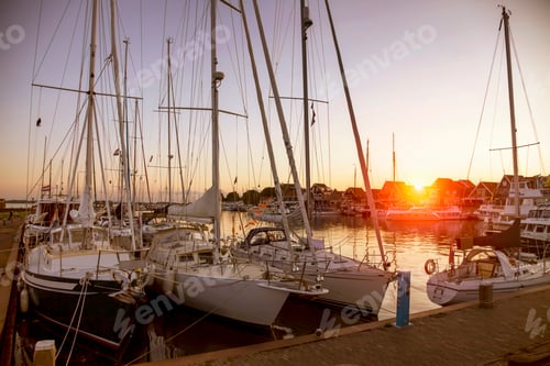 Preview: Marina yachts at sunset, Vollendam, Netherlands