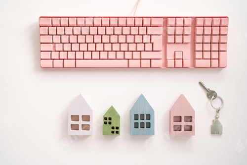 Preview: Mini colorful houses and pink keyboard