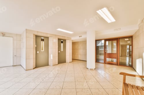Preview: Lobby of a residential building with beige tiles