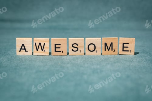 Preview: Wooden letter tiles spelling 'AWESOME'