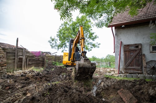 Preview: excavator with Bucket lift up are digging the soil in the construction site on