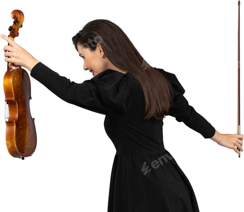 Preview: a woman in a black dress holding a violin