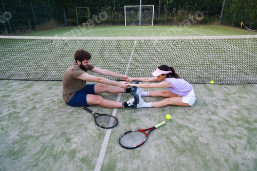 Preview: Tennis Players Stretching Hand In Hand