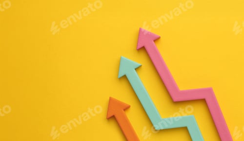 Preview: Multicoloured arrows pointing up and down. Symbolise growth progress, success in business finance.