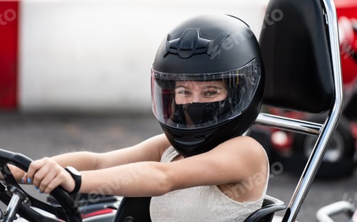 Preview: Portrait Of Young Girl In Protective Helmet In Go-Kart
