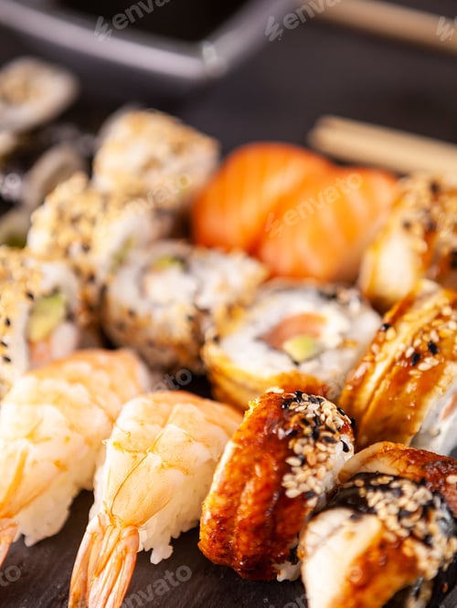 Preview: Close up view variety of sushi