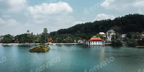 Preview: Skyline aerial view of Kandy lake and famous city landmark Sri Dalada Maligawa, Sacred Tooth Relic