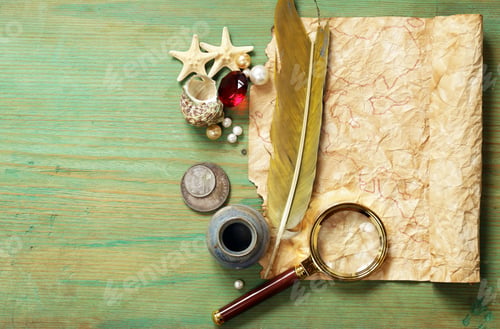 Preview: Vintage Map, Compass, Magnifier