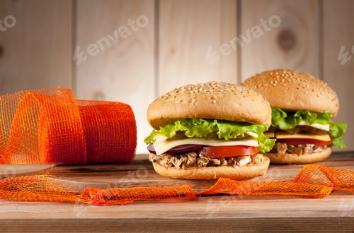 Preview: Burgers with meat turkey, cheese and vegetables
