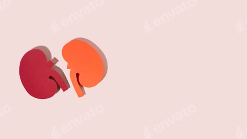 Preview: Concept text World kidney day, handcraft paper red kidneys on pink background