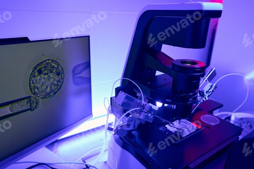 Preview: Embryologist using special micromanipulator to inject sperm